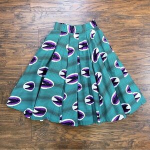 Francis + Benedict • pleated skirt African wax print cotton birds green purple
